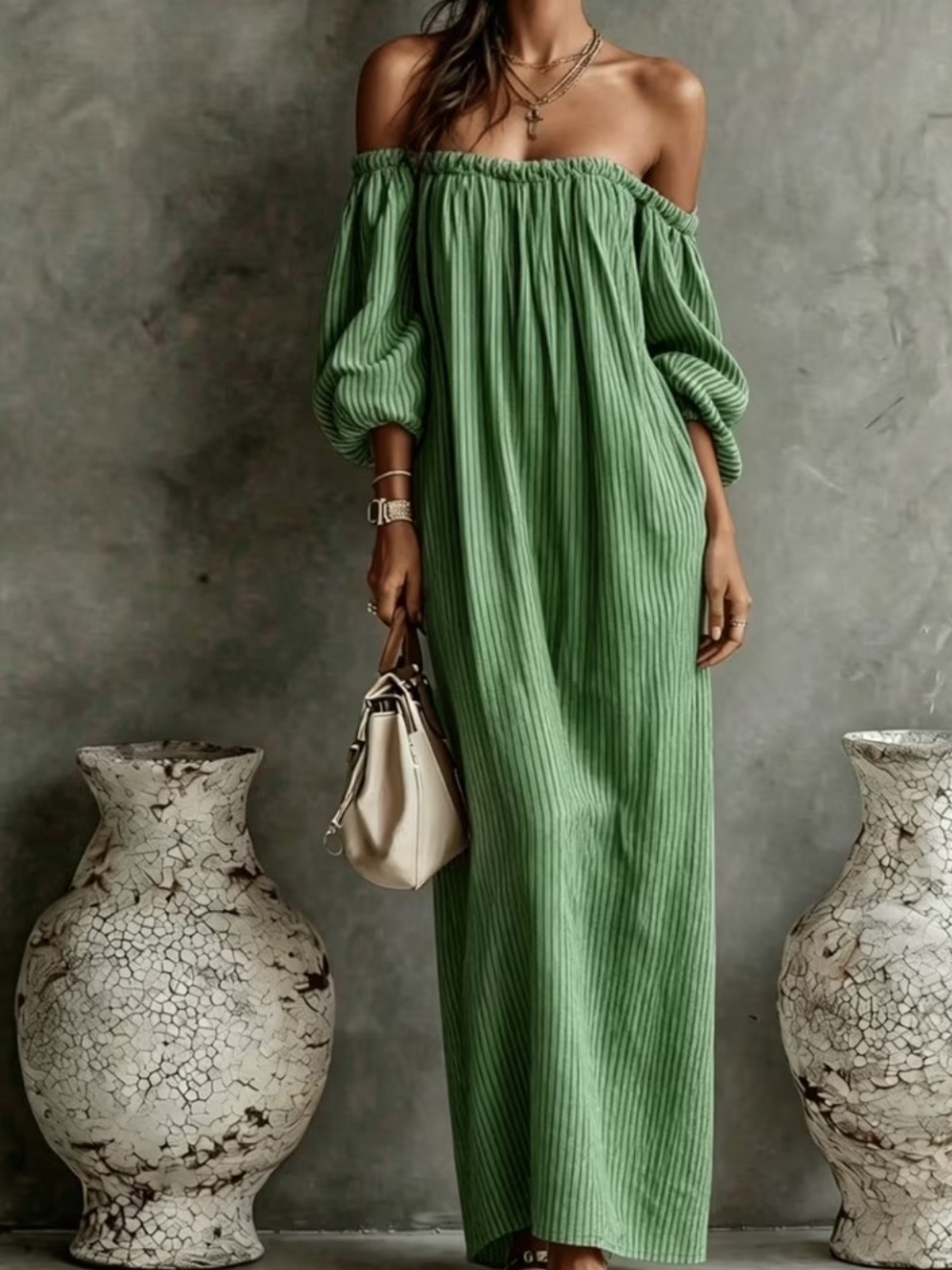Elegant One-Shoulder Maxi Dress in Sage Green